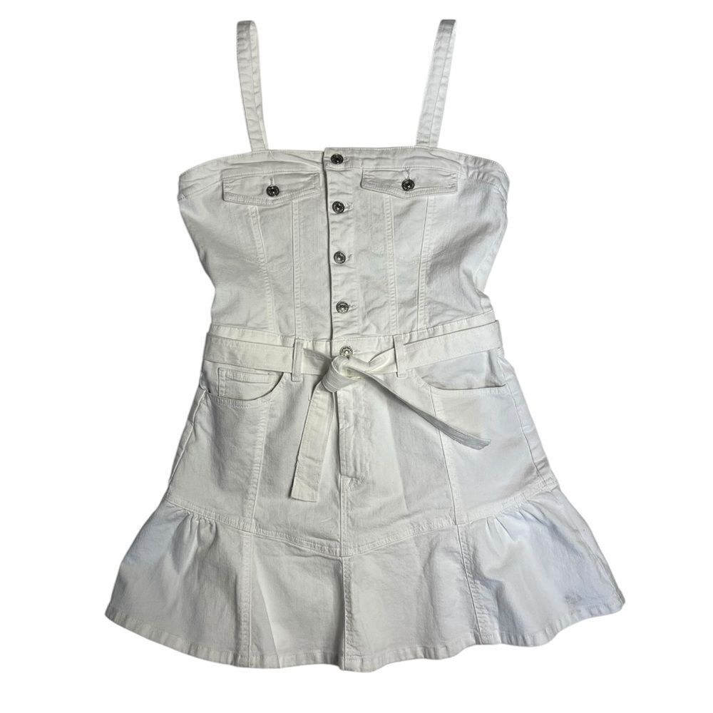 7FAM Seven For all Mankind Surplus Flounce White Denim Jean Dress Size Large NWT - Picture 4 of 12
